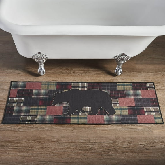 VHC Brands Bathroom Bath Mat, Polyester Floor Rug for Shower, Digital Print, Wyatt Collection, Rectangle 17x48, Bear, Crimson