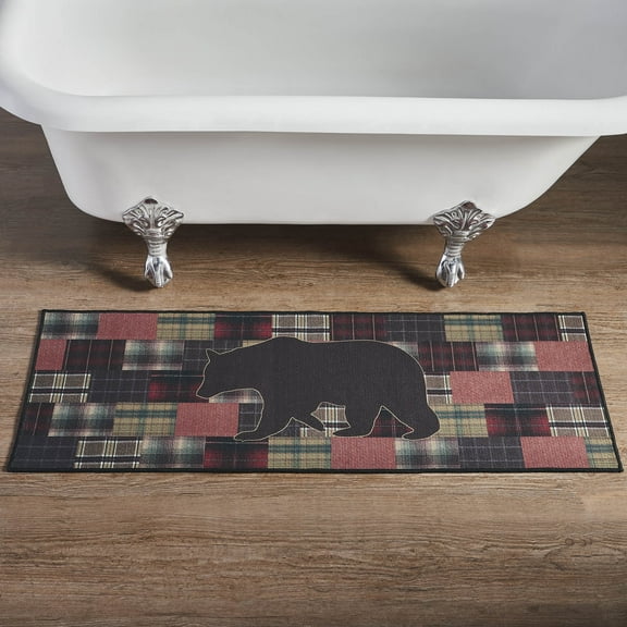 VHC Brands Bathroom Bath Mat, Polyester Floor Rug for Shower, Digital Print, Wyatt Collection, Rectangle 17x48, Bear, Crimson