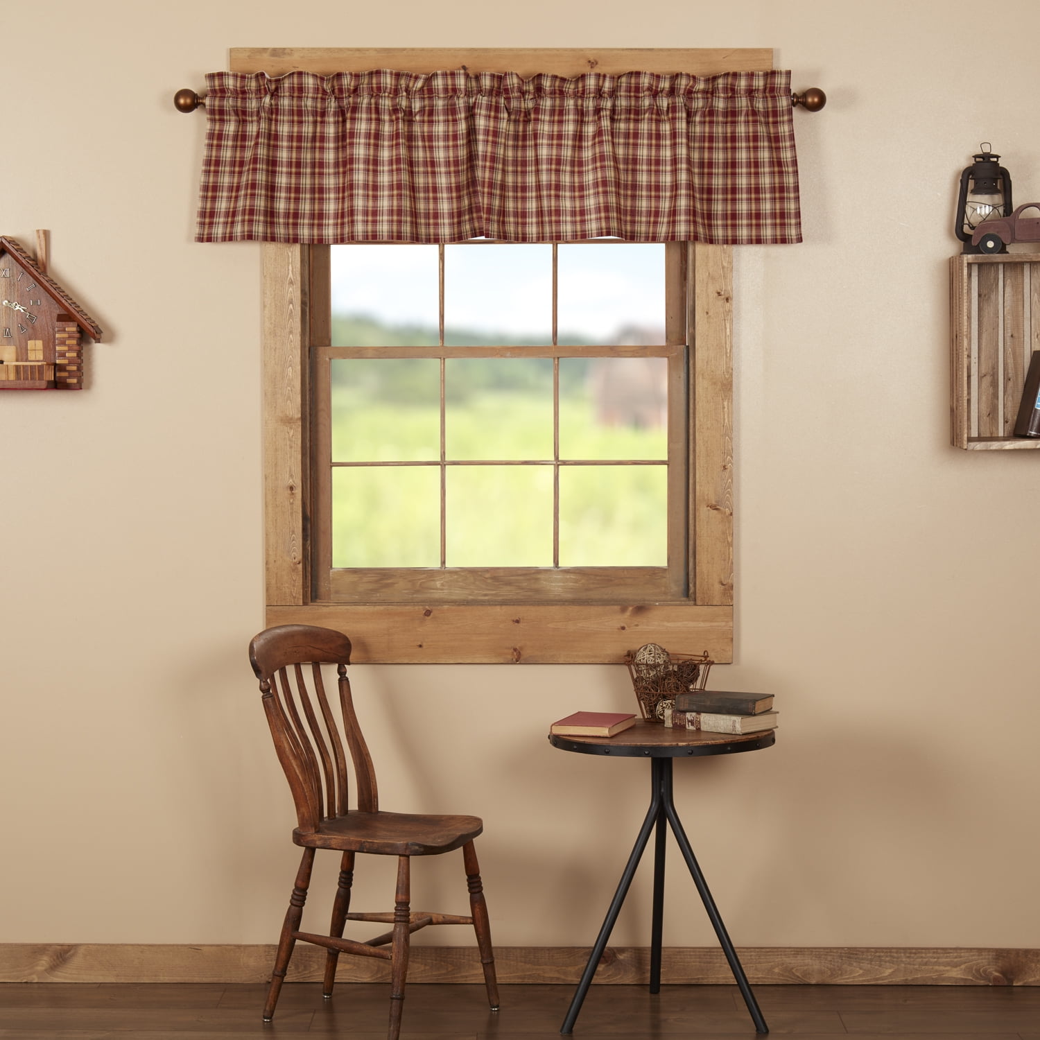 Beckham Red Plaid Cotton Rod Pocket Valance, 16x72