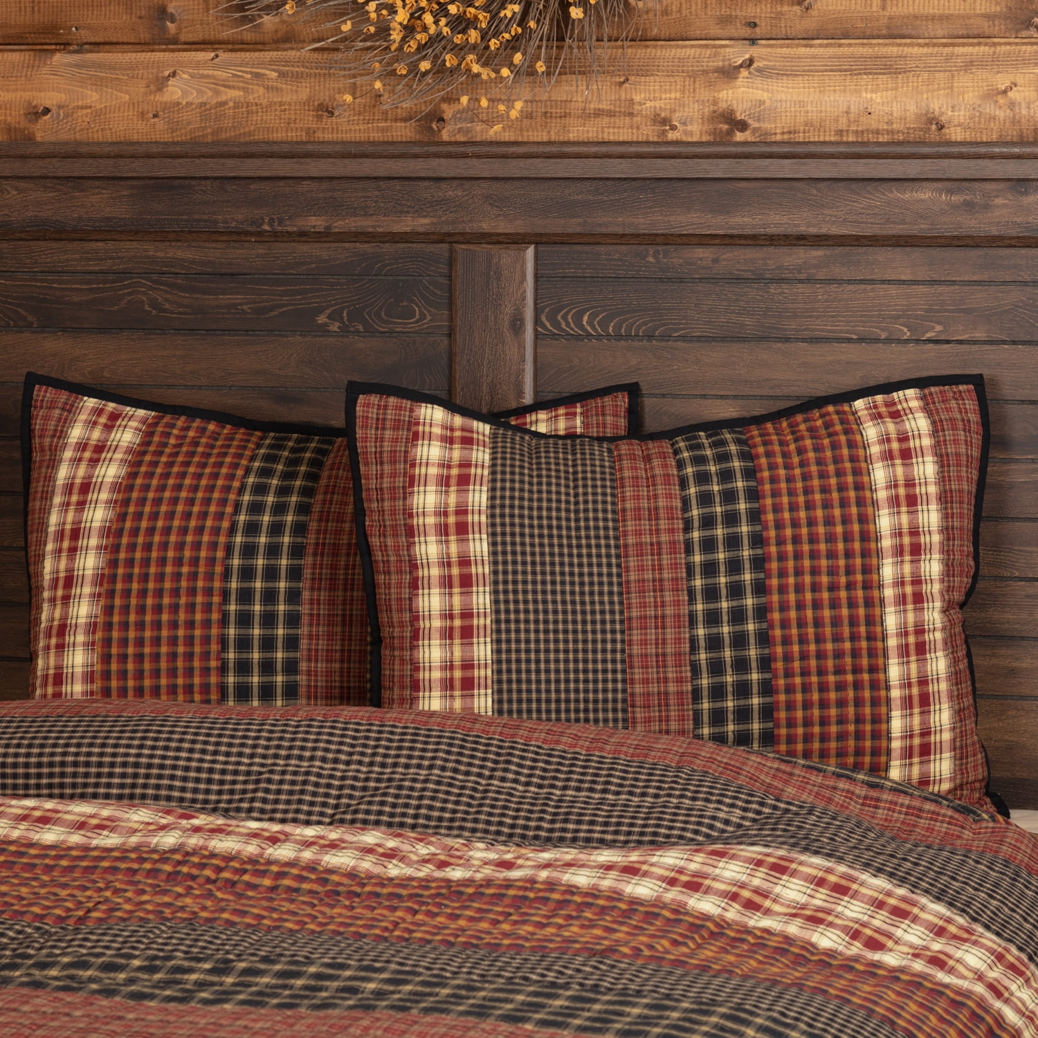 Beckham Rustic Plaid Cotton Standard Sham in Red and Black