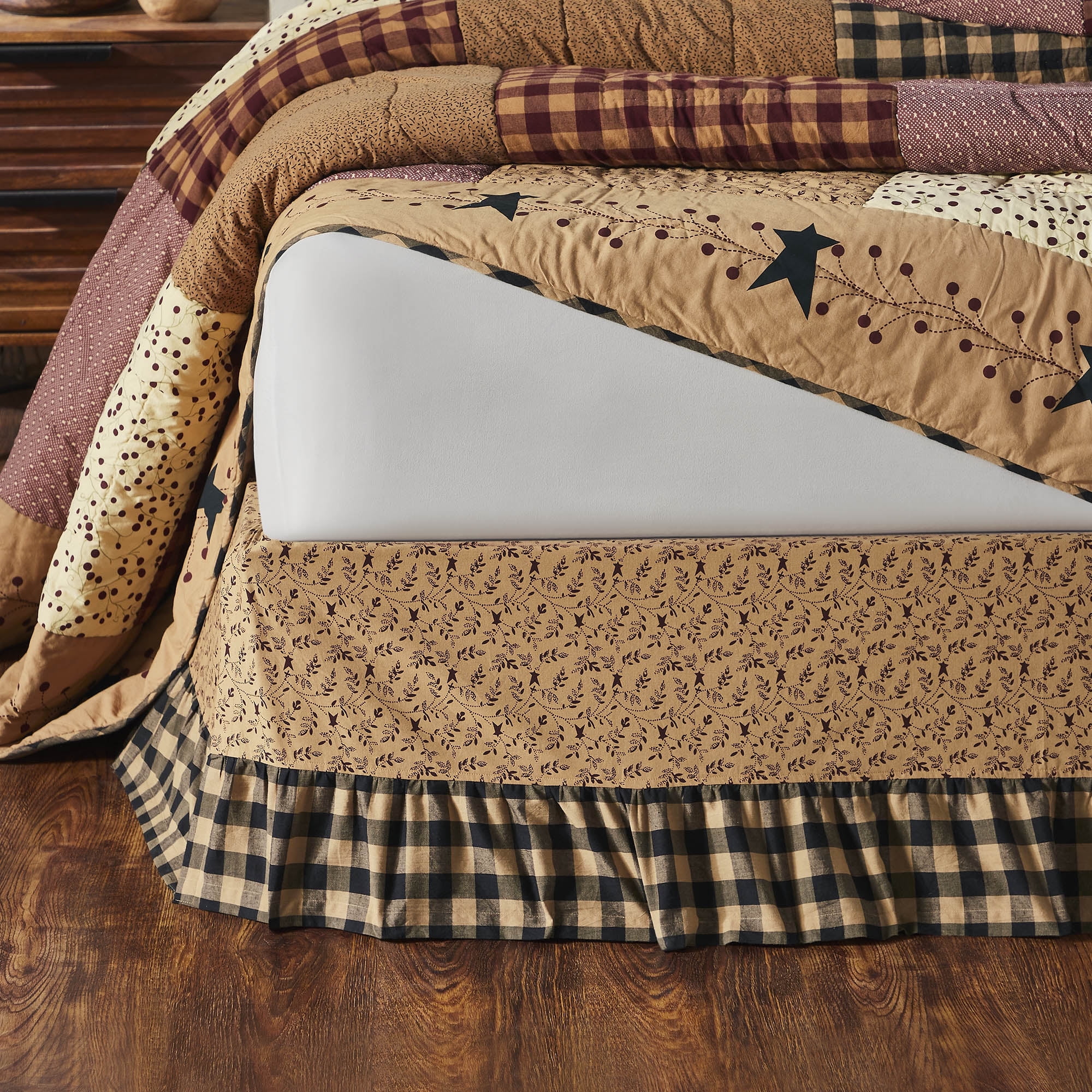 VHC Brands Bed Skirt King, Cotton Bedding, Bedroom Bed Skirt, Printed, Pip Vinestar Collection, Size 80x78, Natural