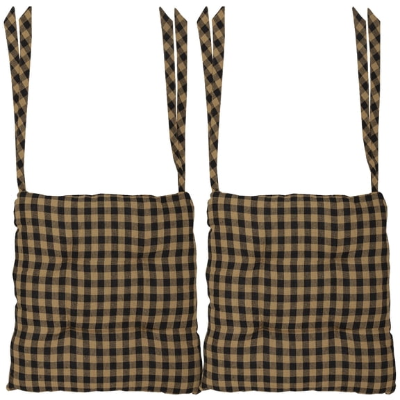 VHC Brands, Black Check, Cotton, 15x15, Chair Pad, Black, Set of 2