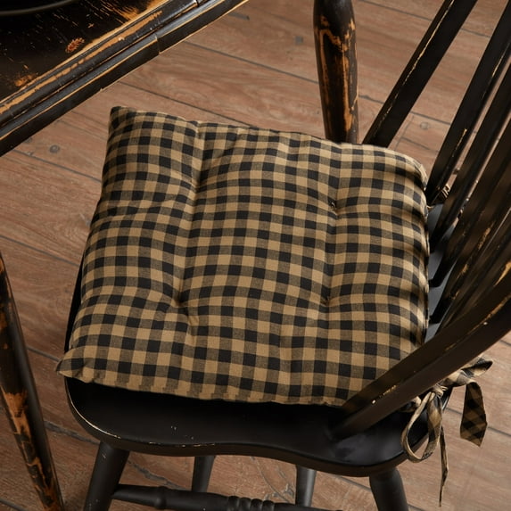 VHC Brands, Black Check, Cotton, 14x14 Chair Pad, Black