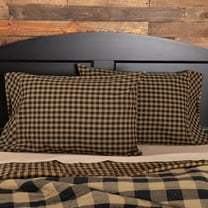 VHC Brands Black Check Standard Pillow Case Set of 2 21x30 Country Rustic Design, Black and Tan