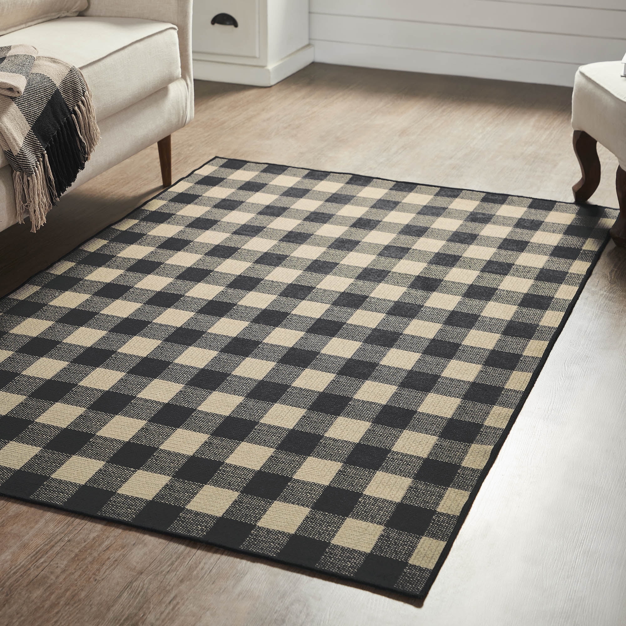 VHC Brands Black Check Indoor Rug Rect 48x72, Polyester Area Rug ...
