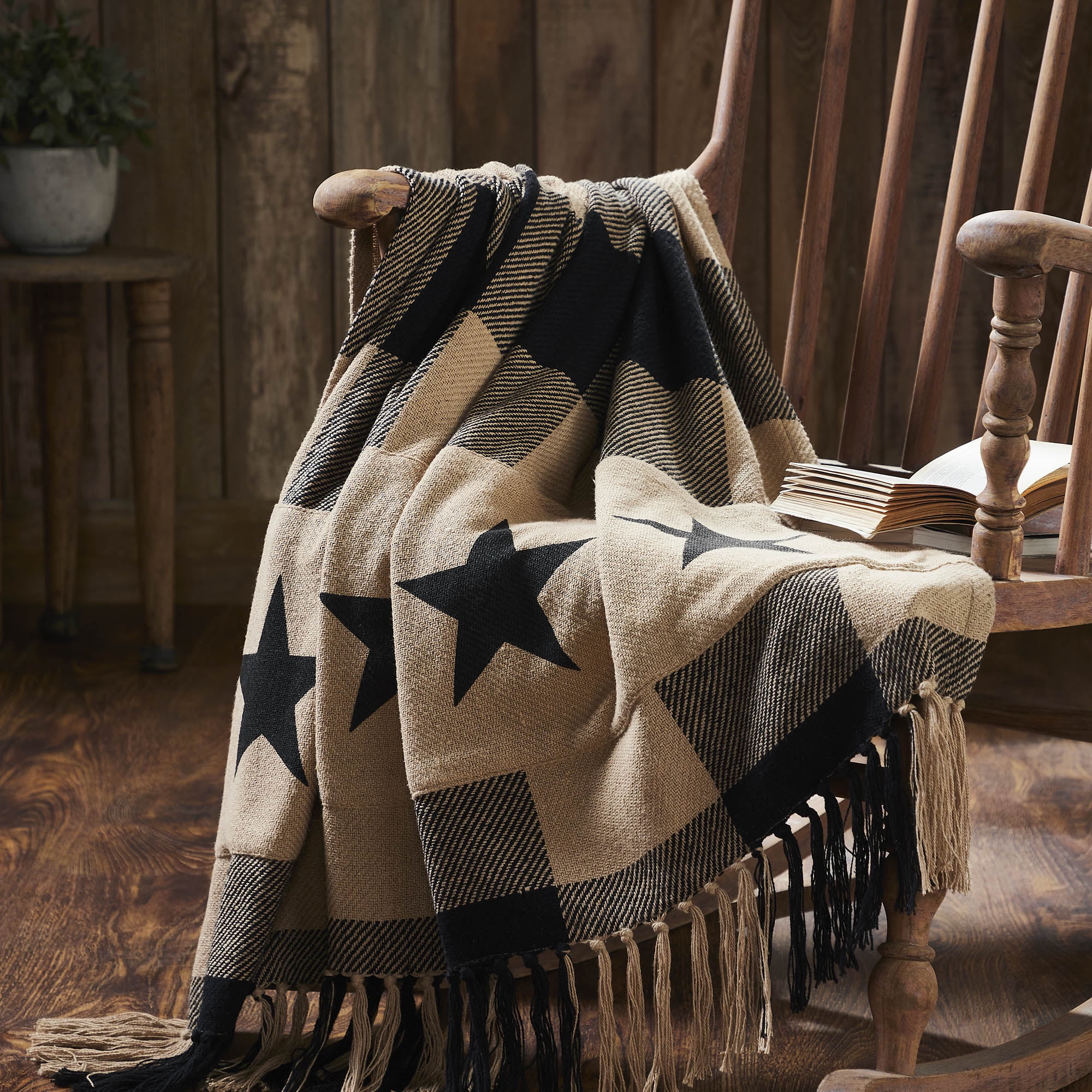 Black and Beige Cotton Star Pattern Throw Blanket 50x60