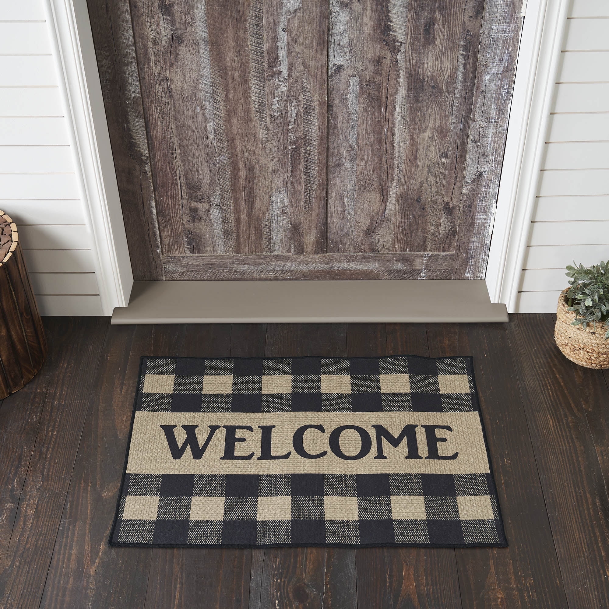 24x35 Rug VHC Brands Black Check Welcome Indoor Rug Rect 24x36, Polyester Area ...