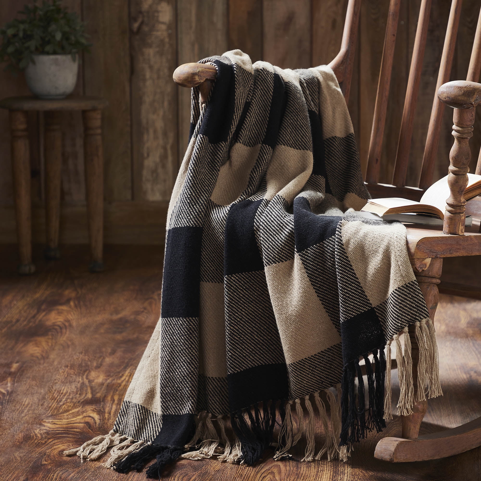 Black and Beige Checkered Cotton Throw Blanket 50x60