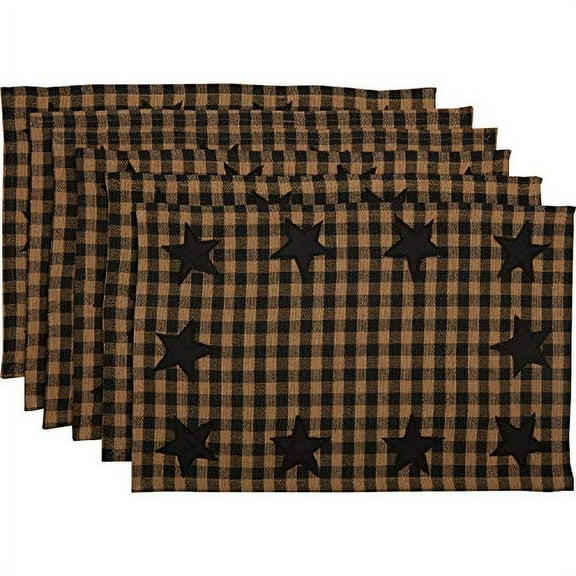 VHC Brands, Black Star, Cotton, 12x18, Placemat Set of 6, Black