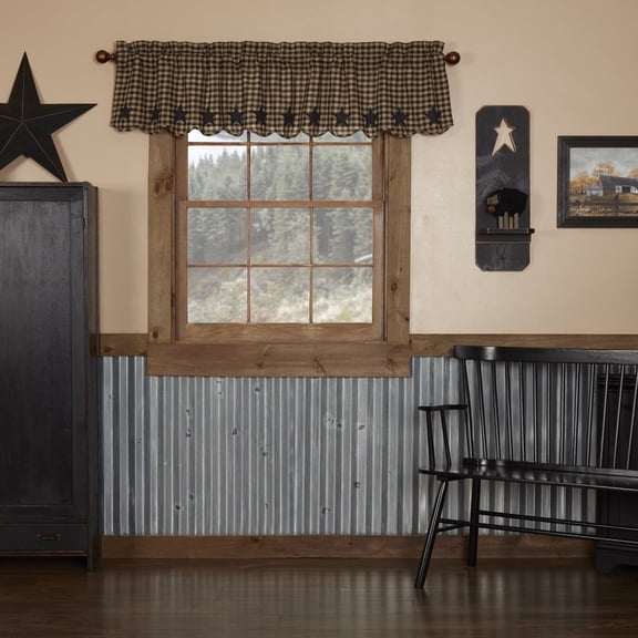 VHC Brands, Black Star, Cotton, 16x72, Scalloped Valance, Black