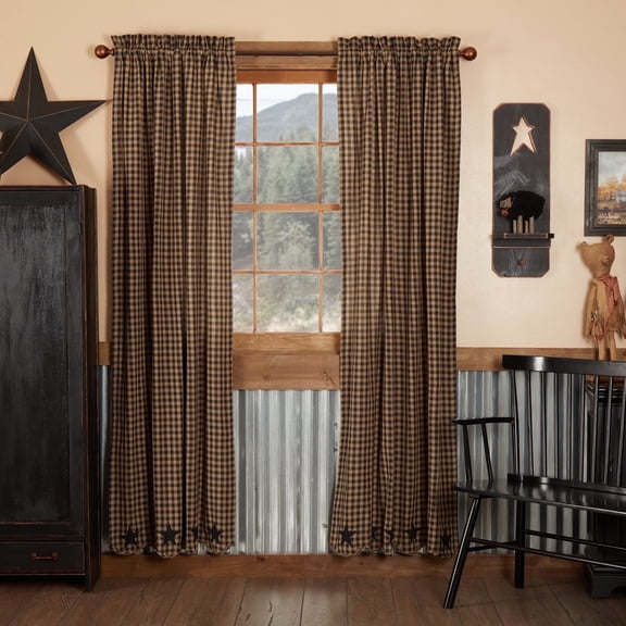 VHC Brands Black Star, Cotton, 84x40, Scalloped Panel, Set of 2, Black