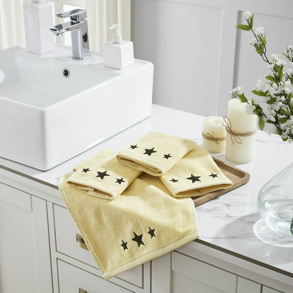 VHC Brands Black Stars Creme Washcloth Set of 4 12x12