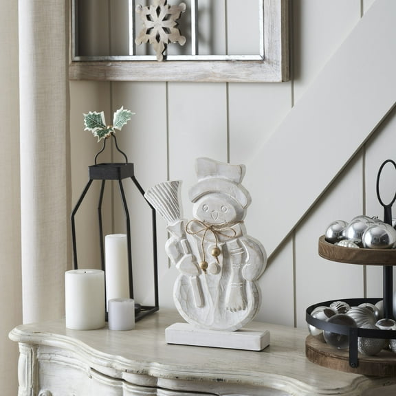 VHC Brands Blizzard Bliss Distressed White Wooden Snowman 13x9x2