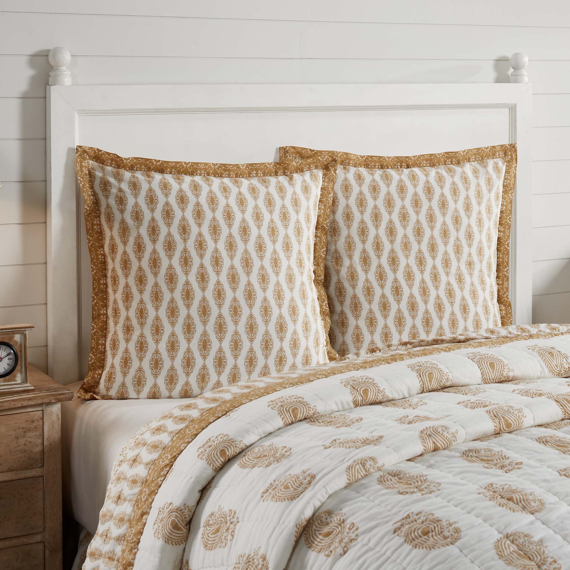 Gold and White Cotton Euro Sham with Paisley Pattern