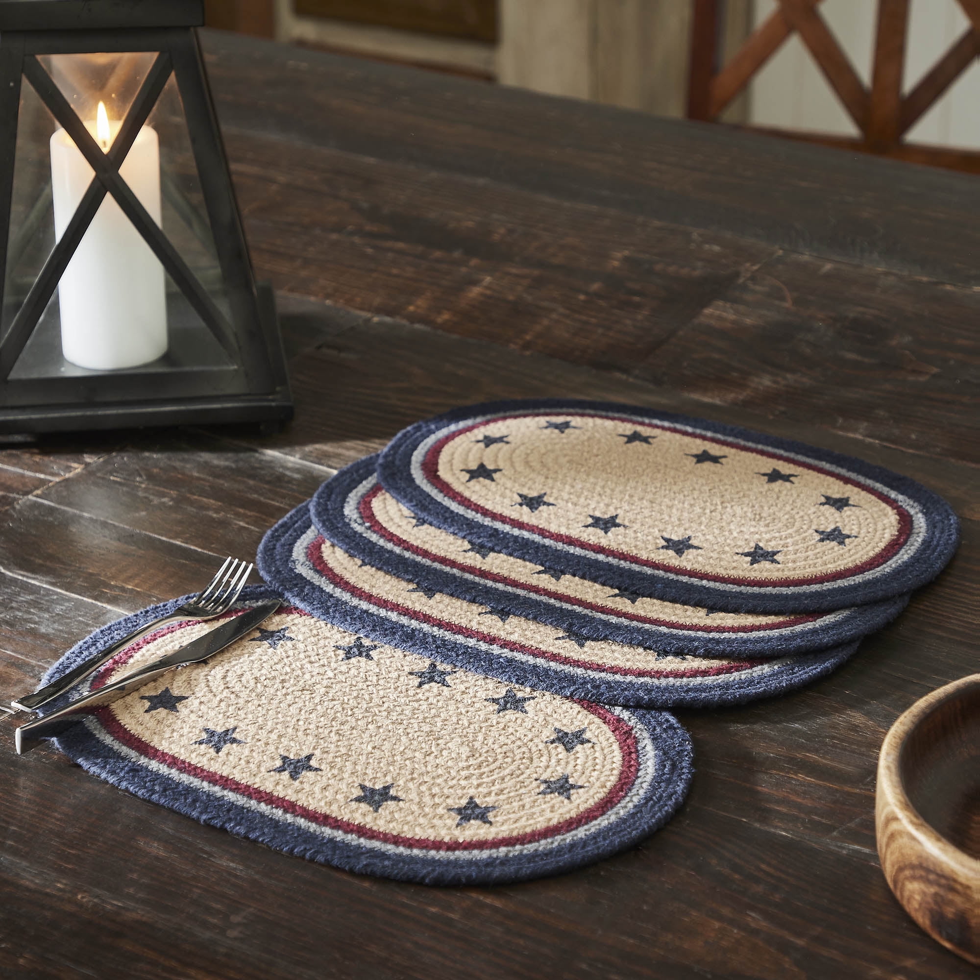 Navy and Beige Braided Cotton Oval Placemats Set of 4