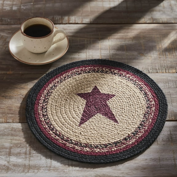 VHC Brands Braided Cotton Trivet 12, Cotton Dining Room, Kitchen Trivet, Pot Holder, Hot Pads, Connell Collection, Round 12x12, Star, Burgundy