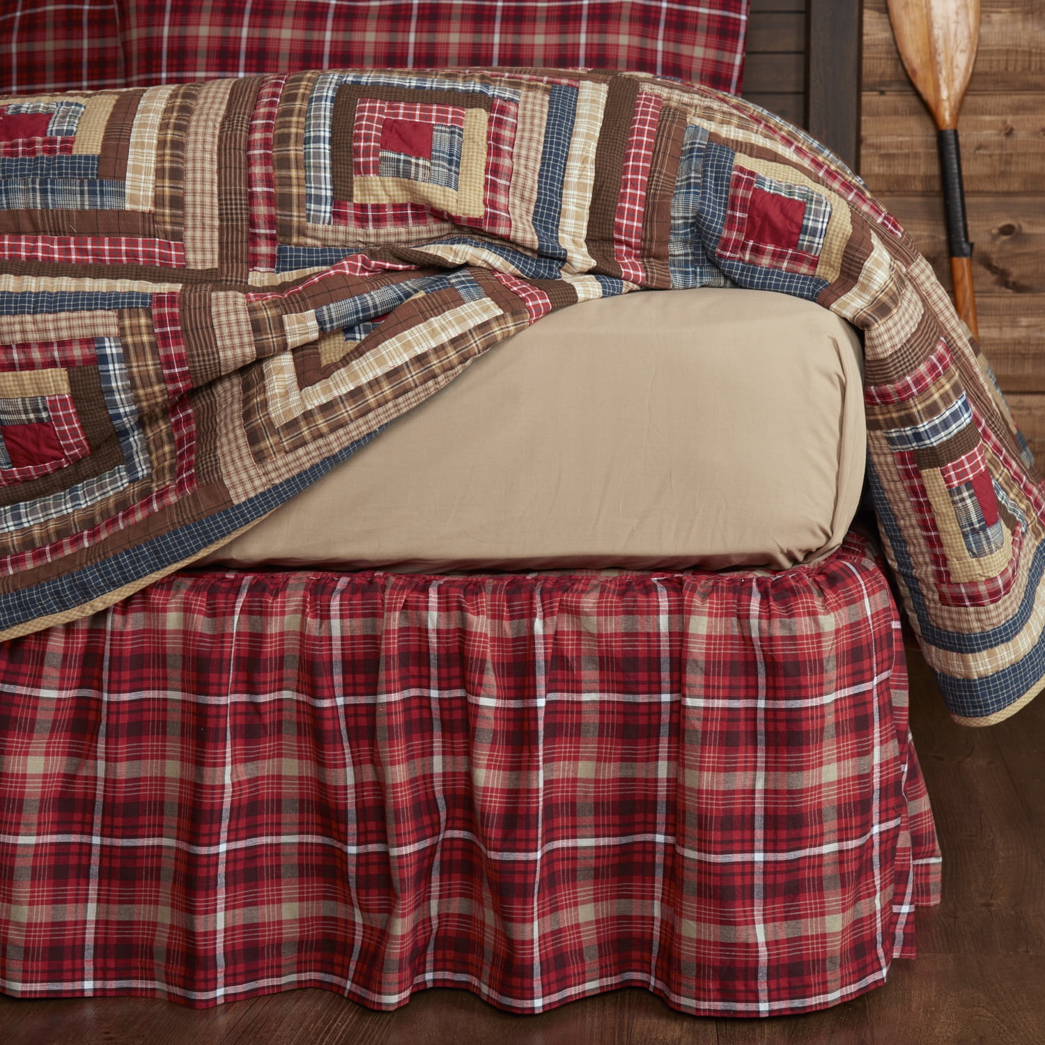 Braxton Twin Red and Beige Cotton Plaid Bed Skirt