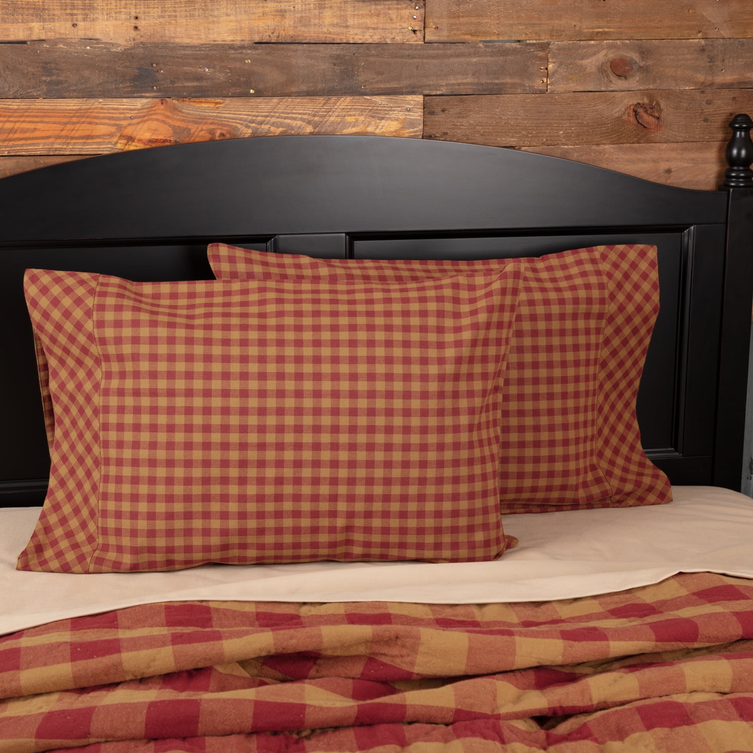 Burgundy Check Cotton Standard Pillowcase Set of 2
