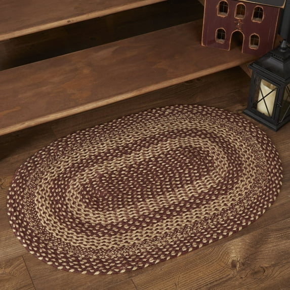 VHC Brands Burgundy Tan Jute Rug (Oval 24x36)
