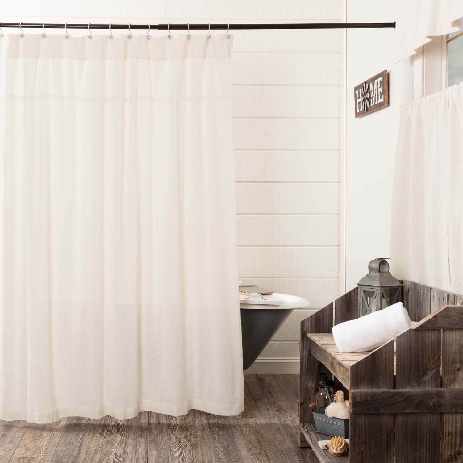 Antique White Cotton Burlap Farmhouse Shower Curtain 72x72