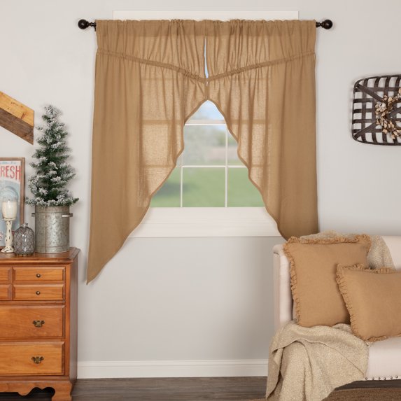 VHC Brands Farmhouse 63"x36"x18" Prairie Panel Pair Tan Rod Ties Window Curtains