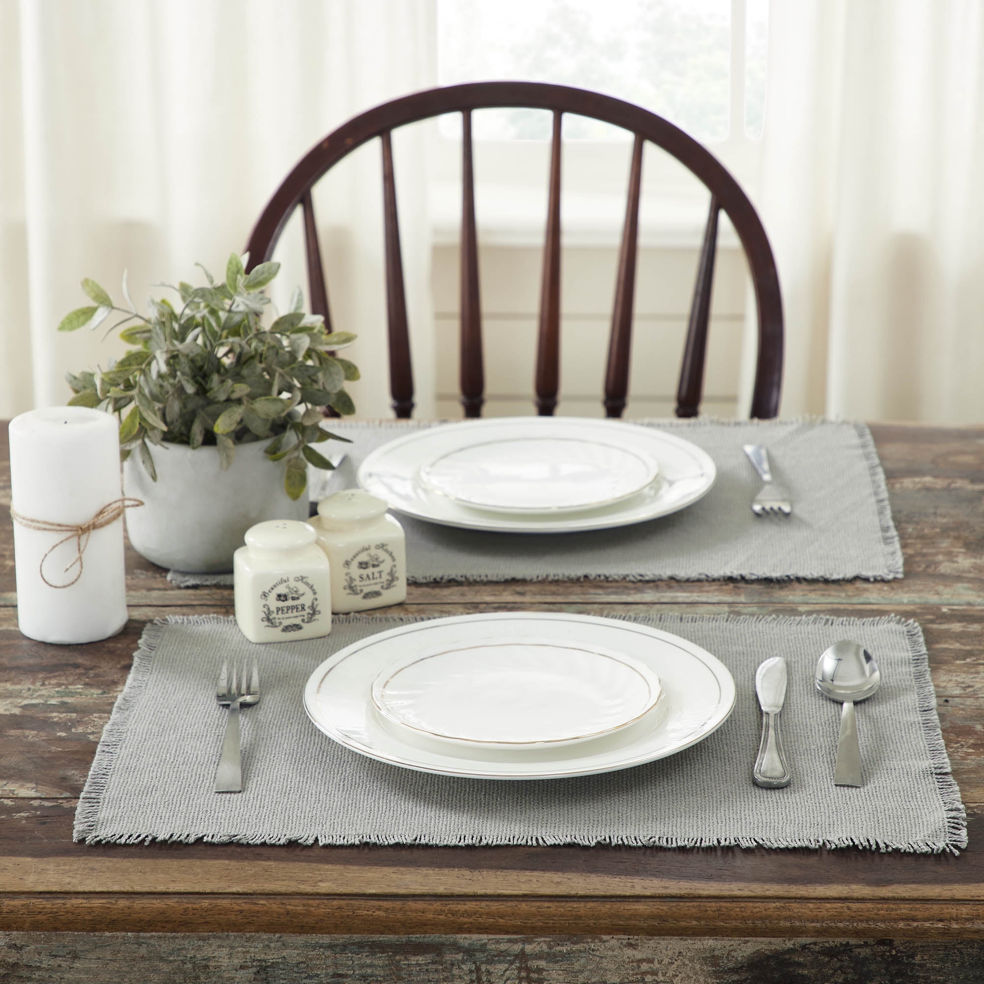 Dove Gray Burlap Cotton Rectangle Placemat Set of 6