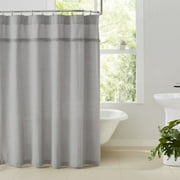 VHC Brands Burlap Dove Grey Fringe Farmhouse Unlined Shower Curtain 72x72