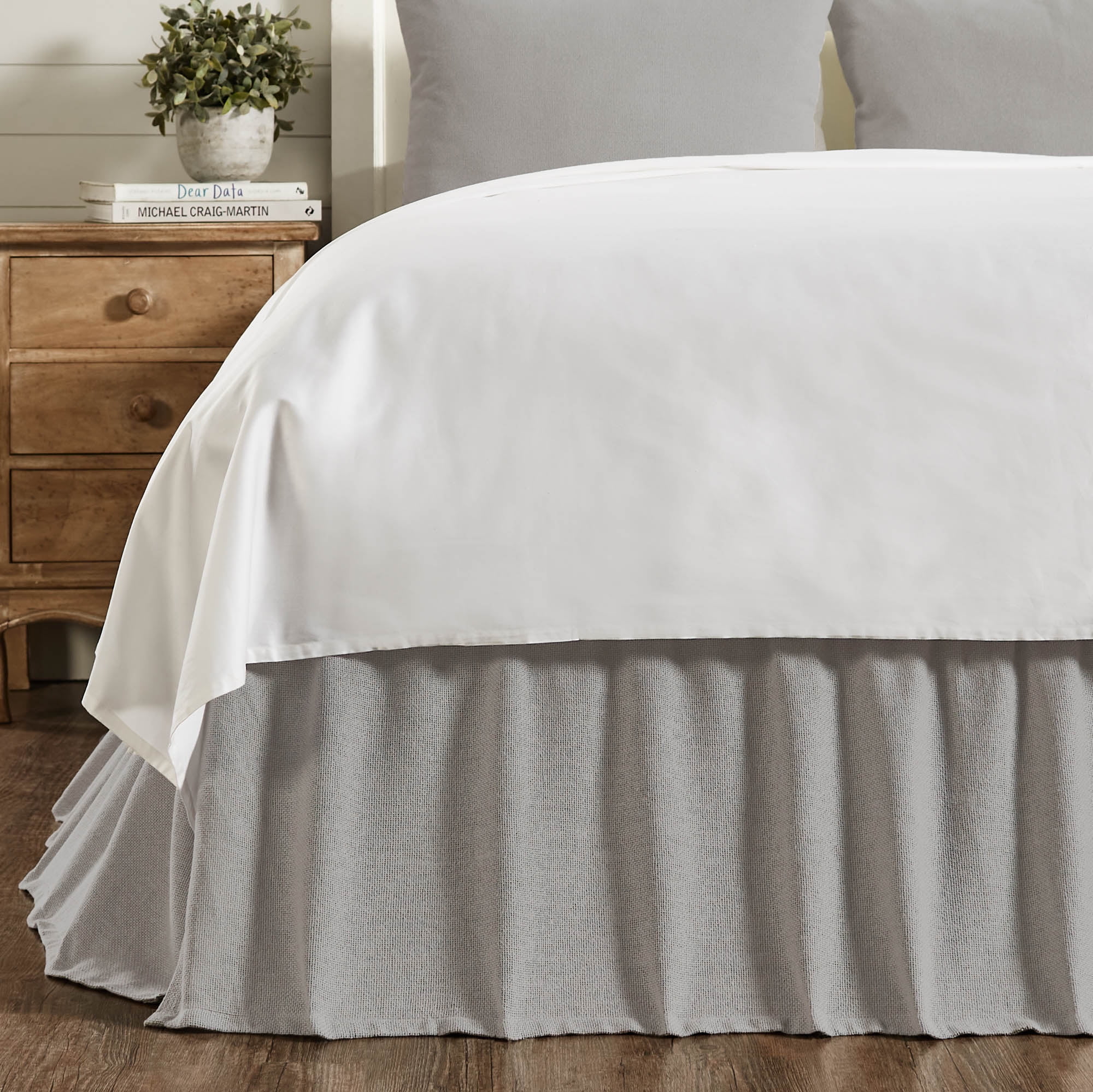 Dove Grey Cotton Burlap King Bed Skirt with Split Corners