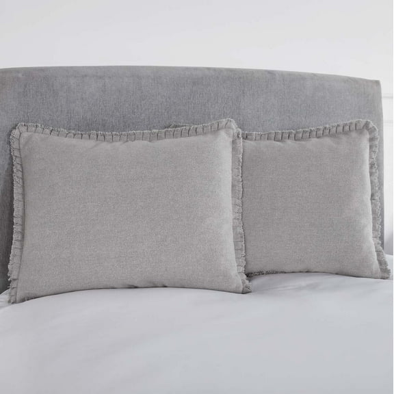 VHC Brands Burlap Dove Grey Standard Sham w/Fringed Ruffle 21x27