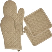 VHC Brands Burlap Natural 4PC Set 2 Oven Mitts and 2 Pot Holders
