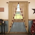 thumbnail image 1 of VHC Brands Burlap Natural with Burgundy Stars Primitive 84"x36"x18" Prairie Panel Pair Tan Rod Pocket Stenciled Cotton Drawstring Ties Window Curtains, 1 of 5