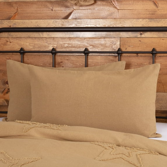 VHC Brands Burlap Natural Bedding Accessory, King Sham 21x37, Tan