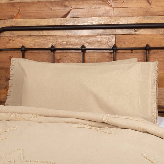 VHC Brands Burlap Vintage Farmhouse King Pillow Case Set of 2 Tan Distressed Appearance Cotton Solid Color Rectangle Bedroom Decor