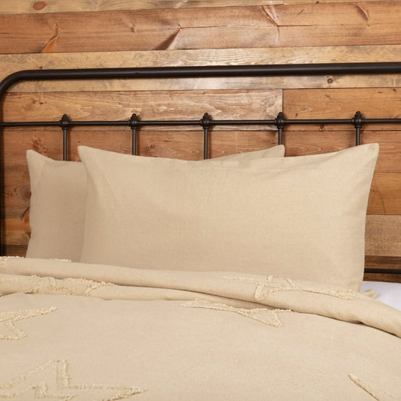 VHC Brands Burlap Natural Solid Color Cotton Farmhouse Bedding Distressed Appearance King Sham, 21x37, Vintage White Tan