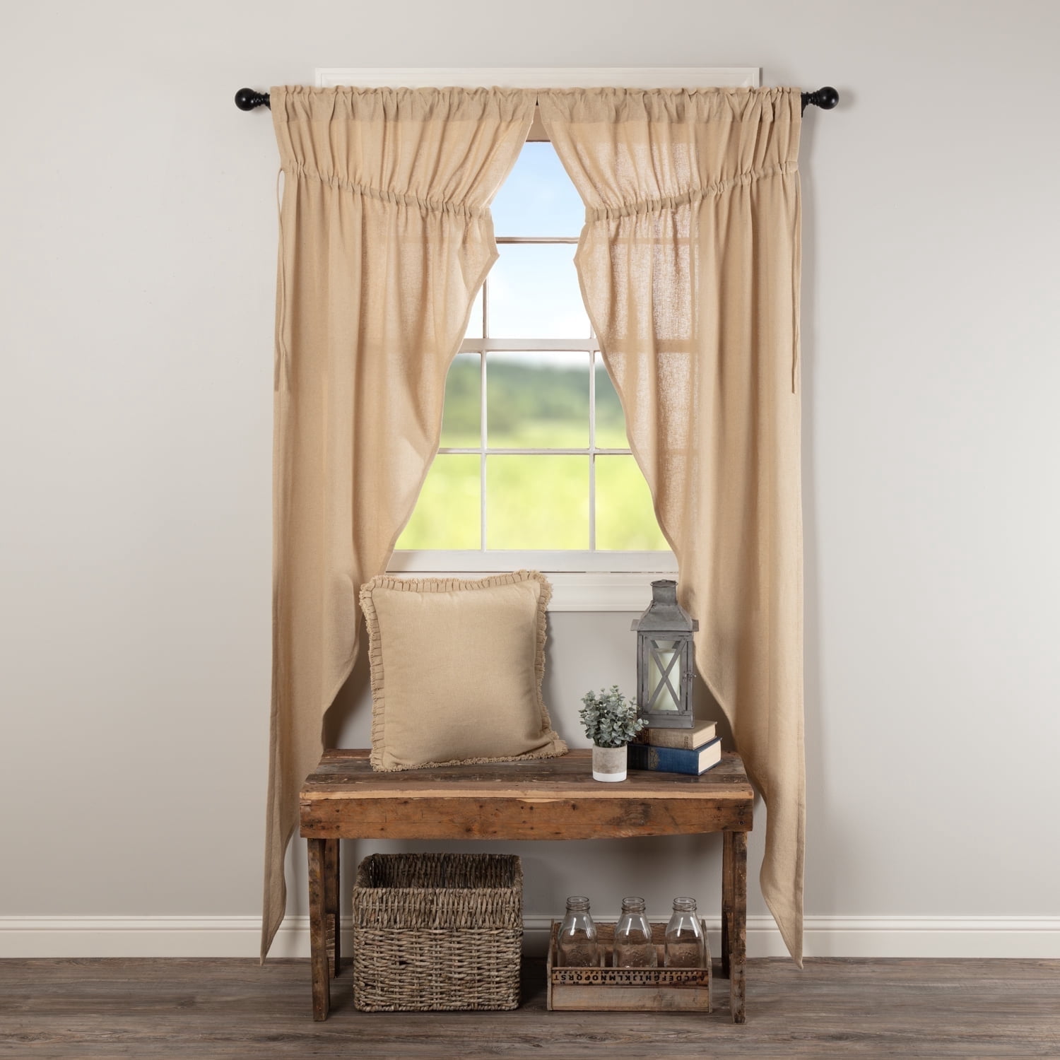 Farmhouse Tan Burlap Window Curtains - 84x40 Rod Pocket Pair By VHC Brands