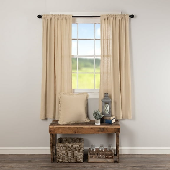 VHC Brands Farmhouse 63"x36" Panel Pair Tan Rod Pocket Burlap Window Curtains