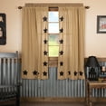 thumbnail image 1 of VHC Brands Burlap Natural with Black Stars Primitive 63"x36" Panel Pair Tan Rod Pocket Stenciled Cotton Tie Back(s) Window Curtains, 1 of 5