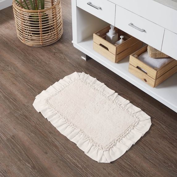 VHC Brands Burlap Ruffled Bath Mat, Antique White, 20x30