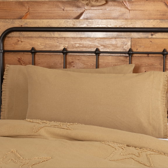 VHC Brands Burlap Solid Color Cotton Farmhouse Bedding King Pillow Case Set of 2, Pillowcase Set 21x40, Natural Tan