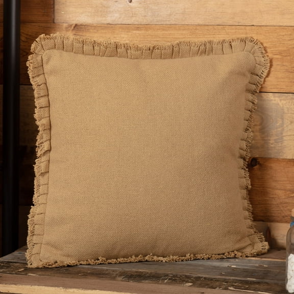 VHC Brands Burlap Solid Color Cotton Farmhouse Bedding Square 18x18 Filled Pillow, Natural Tan