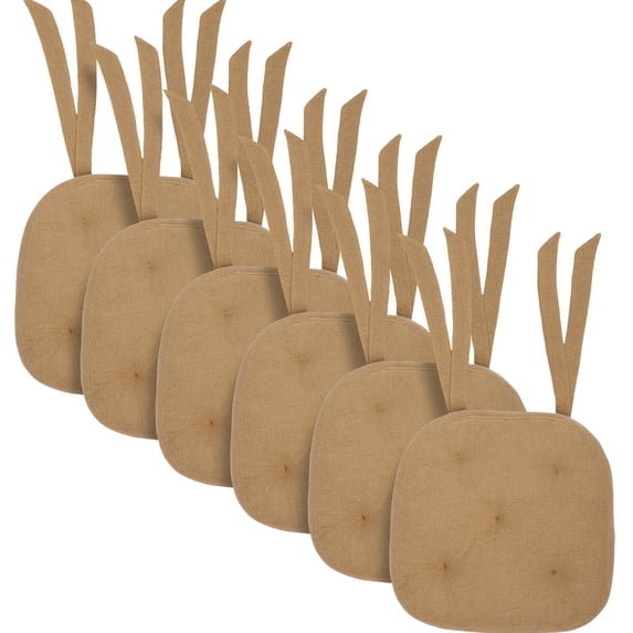 VHC Brands Burlap Solid Color Cotton Farmhouse Tabletop Kitchen Tie Back(s) Square Chair Pad, 1 Count (Pack of 1), Natural Tan, Set of 6