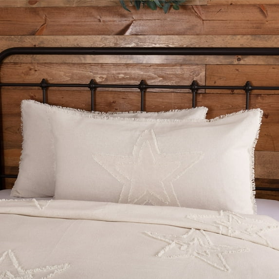 VHC Brands Burlap Vintage Star Cotton Farmhouse Bedding Appliqued King Sham, Antique White