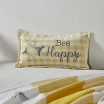 VHC Brands Buzzy Bees Bee Happy Pillow 7x13, Cotton Pillow With Polyester Pillow Fill, Decorative Throw Pillow, Buzzy Bees Collection, Rectangle 7x13, Vintage Yellow