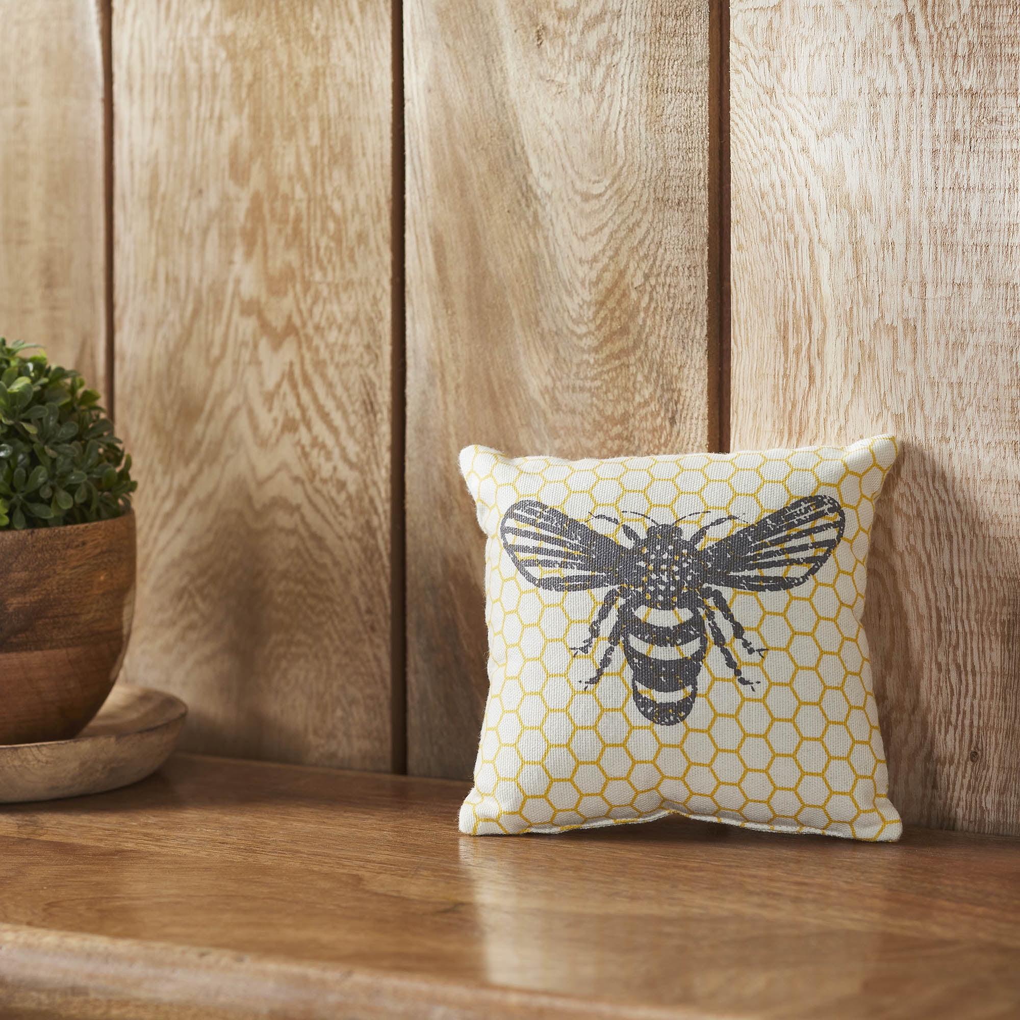 Vintage Yellow Bee Print Cotton Throw Pillow 6x6
