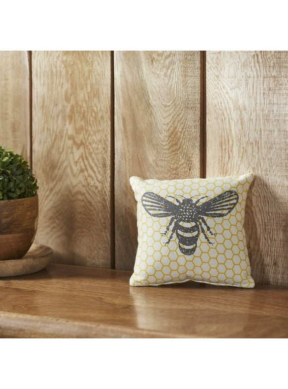 VHC Brands Buzzy Bees Bee Pillow 6x6, Cotton Pillow With Polyester Pillow Fill, Decorative Throw Pillow, Buzzy Bees Collection, Square 6x6, Vintage Yellow