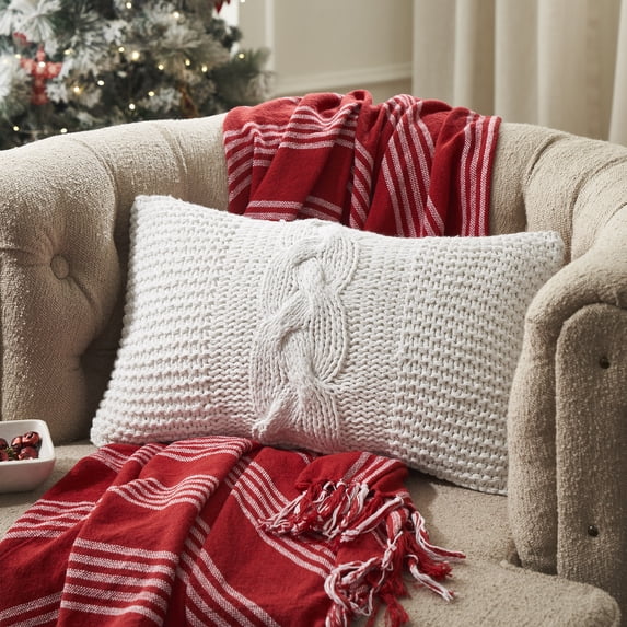 VHC Brands Cable Knit Sweater Pillow White 12x20