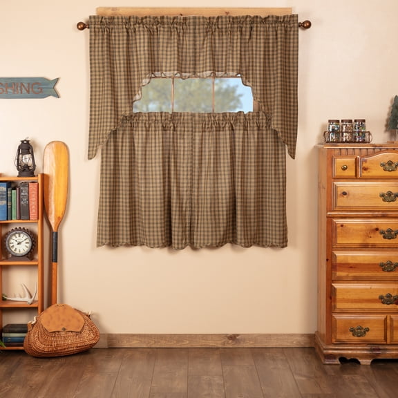 VHC Brands Cedar Ridge 4 PC Cedar Green Curtain Set (2 Swag 36x16 and 2 Tier 36x36)