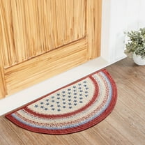 VHC Brands Celebration Braided Jute Rug, Non-Skid Pad, Half Circle Door Mat, Red Creme Blue, 16.5x33