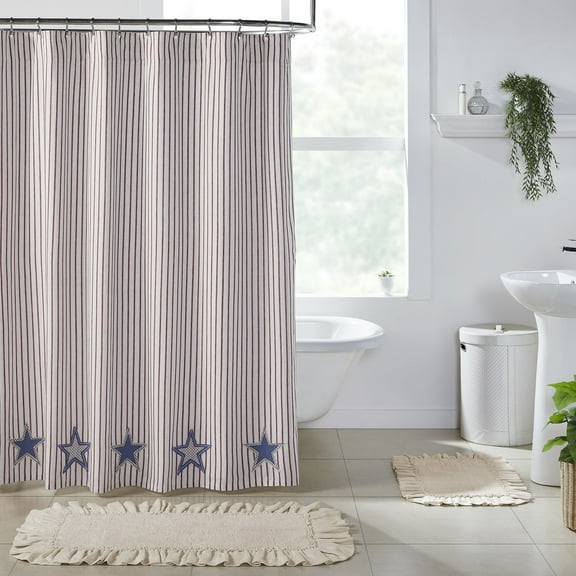 VHC Brands Celebration Farmhouse Bathroom Shower Curtain, Stars and Stripes, Red Blue, 72x72