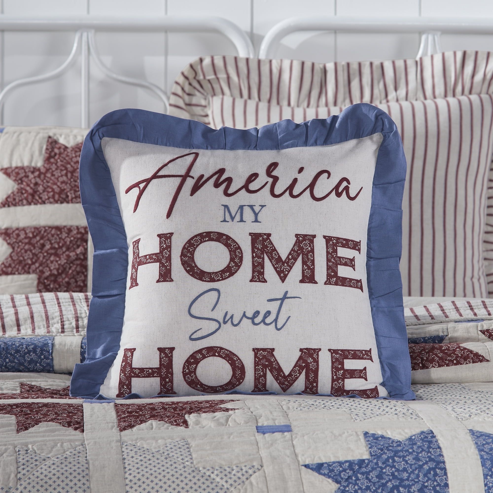 Americana Embroidered Cotton Blend Square Throw Pillow